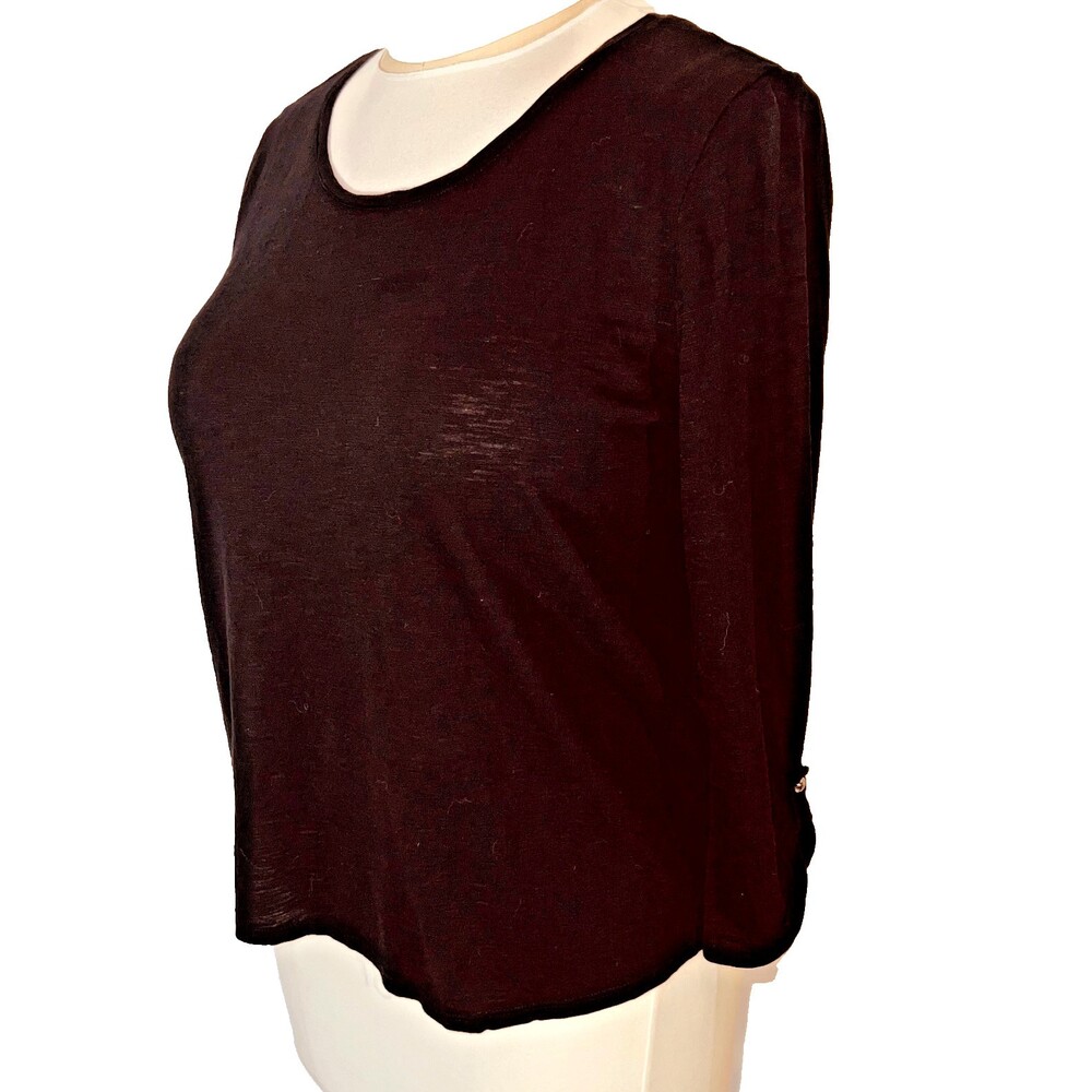 Chico's Blouse Women's XL Black Round Neck Long Roll Tab Sleeve - Picture 6 of 12